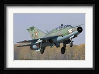 A Bulgarian Air Force MiG-21UM jet fighter taking off Fine Art Print