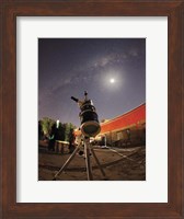 Astrophotography setup with the moon and Milky Way in the background Fine Art Print
