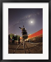 Astrophotography setup with the moon and Milky Way in the background Fine Art Print