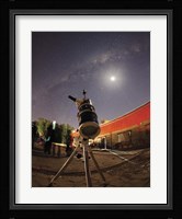 Astrophotography setup with the moon and Milky Way in the background Fine Art Print