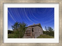 Circumpolar star trails above an old farmhouse in Alberta, Canada Fine Art Print