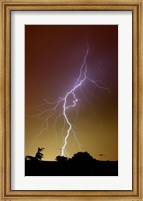 A bright bolt of lightning at the suburbs of Buenos Aires, Argentina Fine Art Print