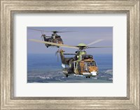 Eurocopter AS532 Cougar helicopters in flight over Bulgaria Fine Art Print