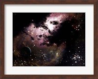 a cluster of bright young stars tear away clouds of gas and dust Fine Art Print