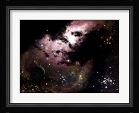 a cluster of bright young stars tear away clouds of gas and dust Fine Art Print