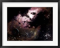 a cluster of bright young stars tear away clouds of gas and dust Fine Art Print