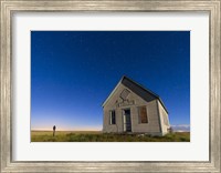 The 1909 Liberty School on the Canadian Prarie in moonlight with Big Dipper Fine Art Print