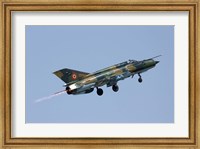 Romanian Air Force MiG-21 Lancer with afterburner, Romania Fine Art Print