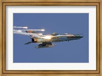 Romanian Air Force MiG-21 MF LanceR popping flares Fine Art Print