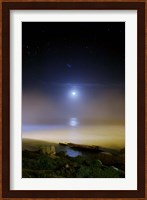 Moonset over the sea with Pleiades (M45) cluster Fine Art Print