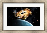 A space shuttle tries to avoid the gravity well of a supermassive black hole Fine Art Print
