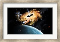 A space shuttle tries to avoid the gravity well of a supermassive black hole Fine Art Print