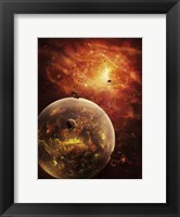 An eye-shaped nebula and ring of glowing debris around a planetary system Fine Art Print