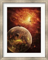 An eye-shaped nebula and ring of glowing debris around a planetary system Fine Art Print