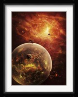 An eye-shaped nebula and ring of glowing debris around a planetary system Fine Art Print