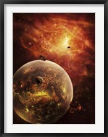 An eye-shaped nebula and ring of glowing debris around a planetary system Fine Art Print