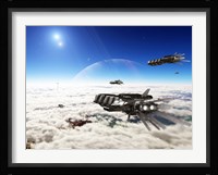 Five medium freighters deccelerate near their destination Fine Art Print