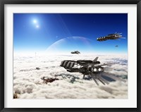 Five medium freighters deccelerate near their destination Fine Art Print