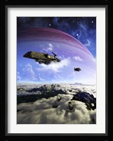 Two spacecraft prepare to depart with crewmembers left behind Fine Art Print