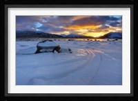 A winter sunset over Tjeldsundet at Evenskjer, Troms County, Norway Fine Art Print