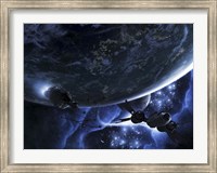 Vulture ships hunt down and dismantle derelict spacecraft Fine Art Print