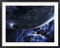 Vulture ships hunt down and dismantle derelict spacecraft Fine Art Print