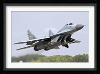 Serbian Air Force MiG-29 departing with two AA-8 Aphid missiles Fine Art Print