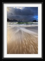 Waves washing back to sea on Haukland Beach, Lofoten, Norway Fine Art Print