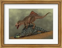 A Concavenator kills a young iguanodon dinosaur Fine Art Print