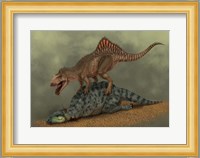 A Concavenator kills a young iguanodon dinosaur Fine Art Print