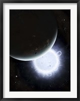 The tiny moon Rakka Ume travels into the shadow of the planet Tenjin Fine Art Print