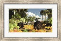 Prehistoric glyptodonts graze on grassy plains Fine Art Print