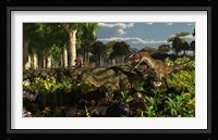 Utahraptors hunting the early iguanodonts, Tenontosaurus Fine Art Print