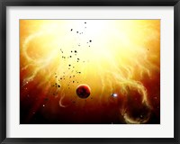 Artist's concept of a manned expedition to the inner planets of a raging star Fine Art Print