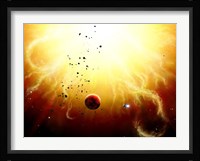 Artist's concept of a manned expedition to the inner planets of a raging star Fine Art Print
