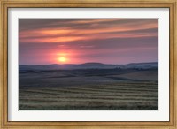 Setting sun over harvested field, Gleichen, Alberta, Canada Fine Art Print