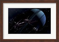 A chartered private corvette being intercepted by a strange alien craft Fine Art Print