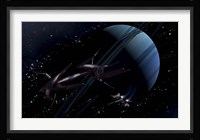 A chartered private corvette being intercepted by a strange alien craft Fine Art Print