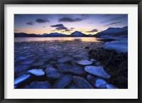 Ice flakes drifting against the sunset in Tjeldsundet strait, Troms County, Norway Fine Art Print