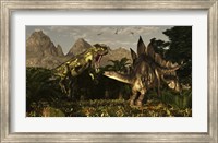 A large carnivorous Torvosaurus preying on a Stegosaurus Fine Art Print