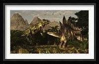 A large carnivorous Torvosaurus preying on a Stegosaurus Fine Art Print