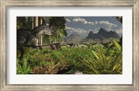 Allosaurus and Diplodocus dinosaurs roam western North America Fine Art Print