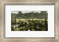 Lurdusaurus and Nigersaurus dinosaurs grazing a prehistoric forest Fine Art Print