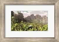 Plateosaurus and Ceolophysis dinosaurs of the Triassic period Fine Art Print