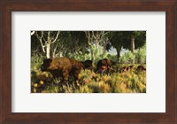 Diprotodon on the edge of a Eucalyptus forest with some early kangaroos Fine Art Print