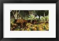 Diprotodon on the edge of a Eucalyptus forest with some early kangaroos Fine Art Print