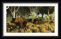Diprotodon on the edge of a Eucalyptus forest with some early kangaroos Fine Art Print