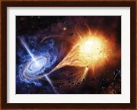 A binary system orbiting near a black hole Fine Art Print