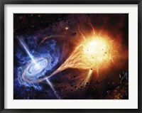 A binary system orbiting near a black hole Fine Art Print