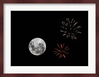 A composite image with fireworks and a new Moon Fine Art Print